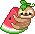 pixel sloth holding a watermelon